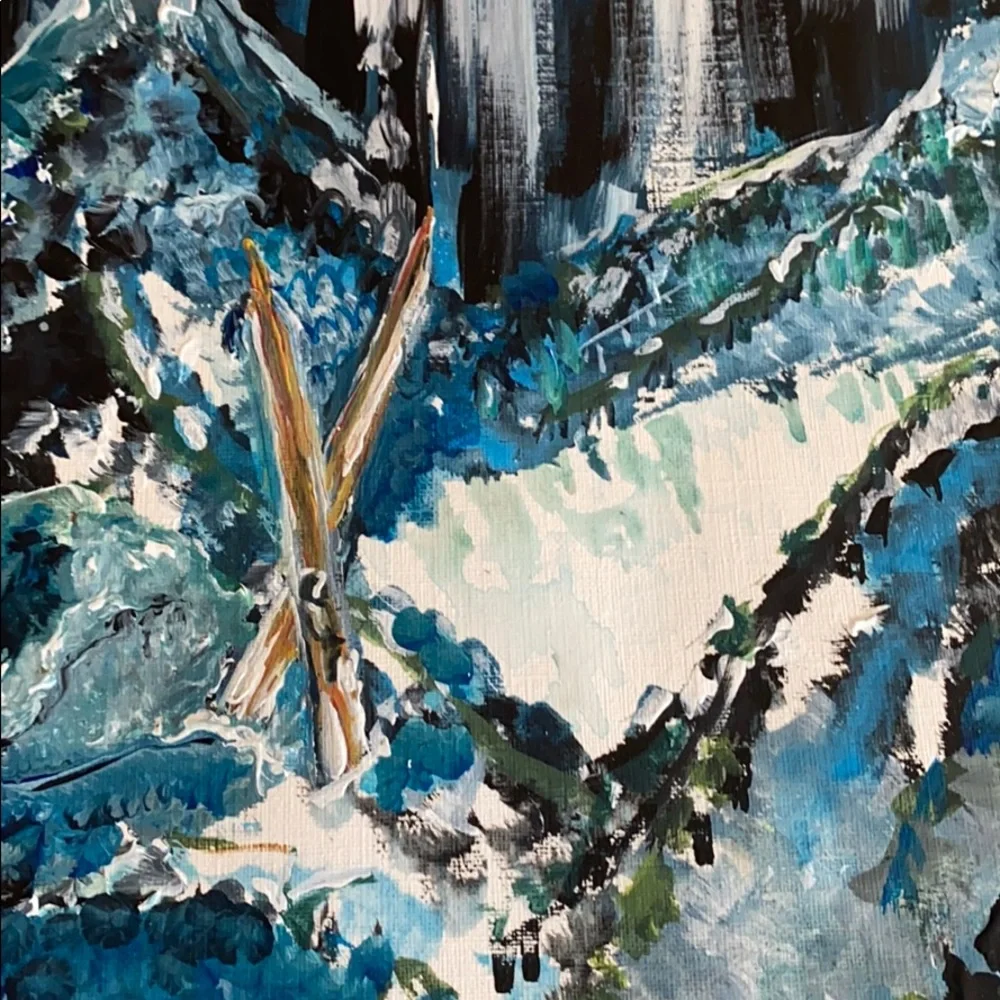 Moonlight Vermont Ski Original Painting Acrylic on Canvas